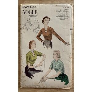VTG Vogue Blouse Pattern 7493 Size 14 Bust 32 Complete